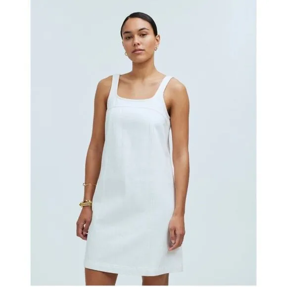 madewell denim a-line sleeveless mini dress tile white nq642 women size 8