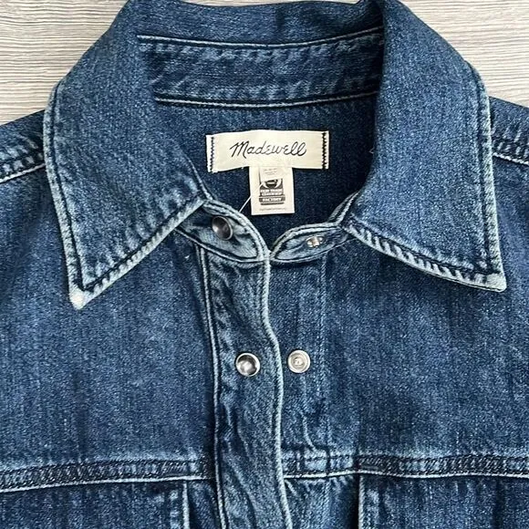 MADEWELL Denim Midi Dress Size XXS Avenida Dark Blue Tie Waist Side Slits Retro