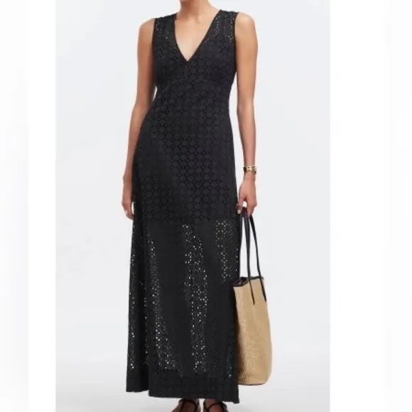 Madewell Eyelet V-Neck Maxi Dress Black size 16 NWT FLAWED
