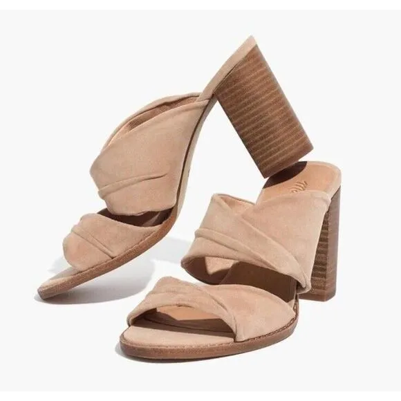 Madewell Gesine Mule Sandals Women 10 Taupe Suede Slip On Block Heel Open Toe