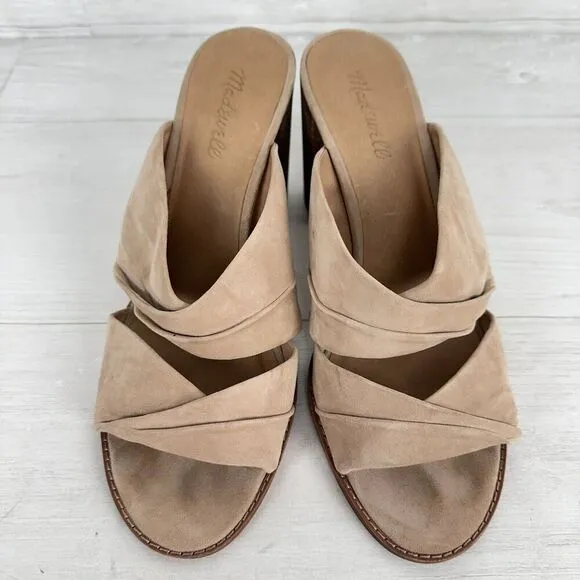 Madewell Gesine Mule Sandals Women 10 Taupe Suede Slip On Block Heel Open Toe