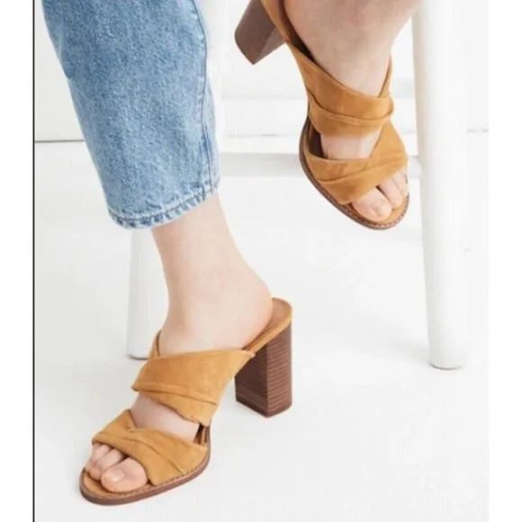 Madewell Gesine Mule Sandals Women 10 Taupe Suede Slip On Block Heel Open Toe