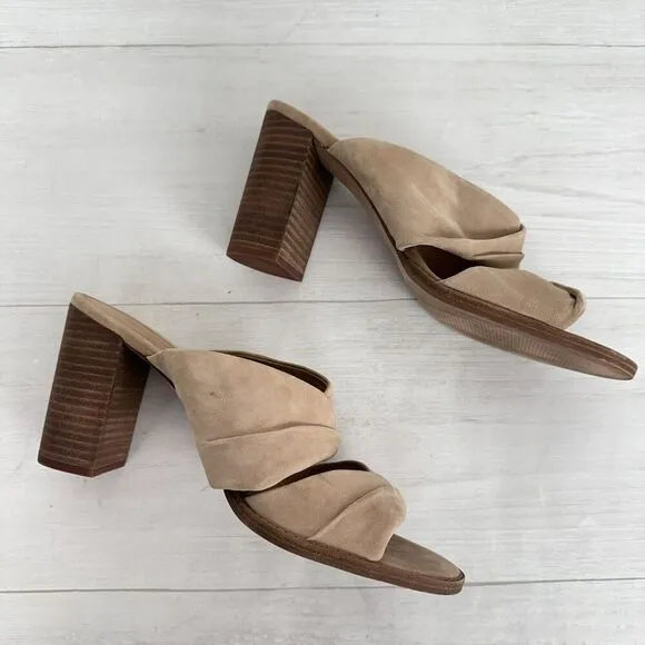 Madewell Gesine Mule Sandals Women 10 Taupe Suede Slip On Block Heel Open Toe