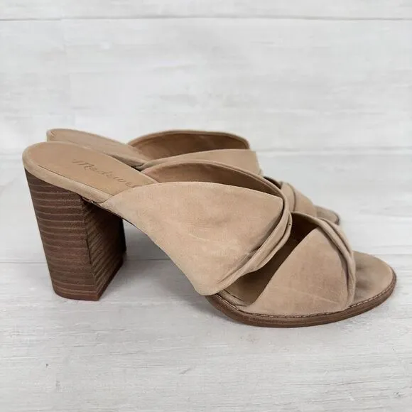 Madewell Gesine Mule Sandals Women 10 Taupe Suede Slip On Block Heel Open Toe