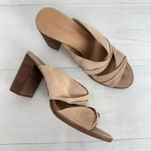 Madewell Gesine Mule Sandals Women 10 Taupe Suede Slip On Block Heel Open Toe
