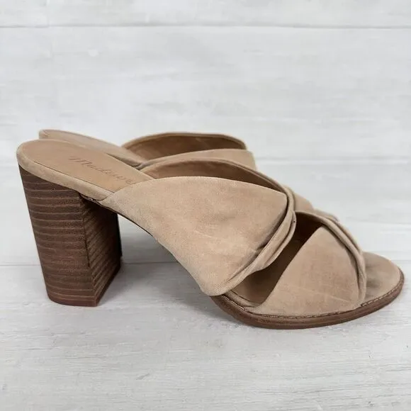 Madewell Gesine Mule Sandals Women 10 Taupe Suede Slip On Block Heel Open Toe