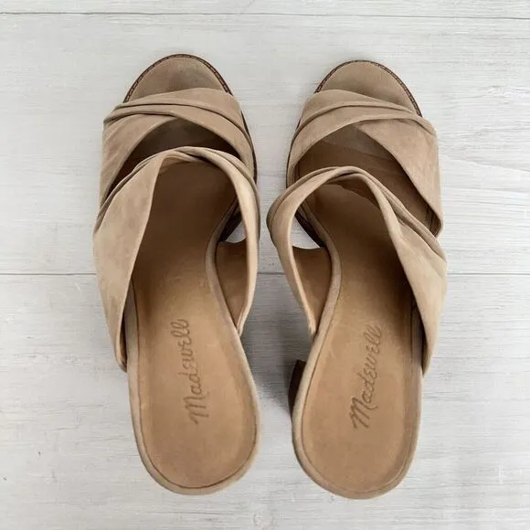 Madewell Gesine Mule Sandals Women 10 Taupe Suede Slip On Block Heel Open Toe