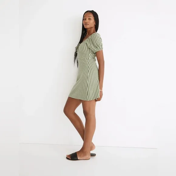 Madewell Jacquard Puff-Sleeve Mini Dress in Gingham Check
