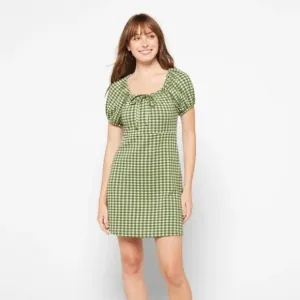 Madewell Jacquard Puff-Sleeve Mini Dress in Gingham Check
