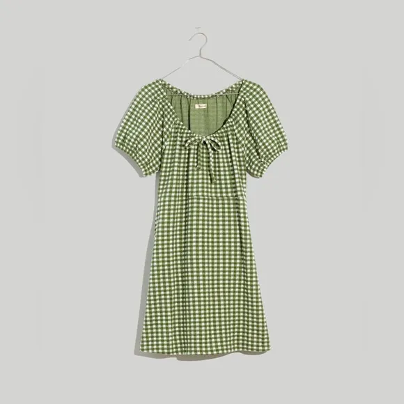 Madewell Jacquard Puff-Sleeve Mini Dress in Gingham Check