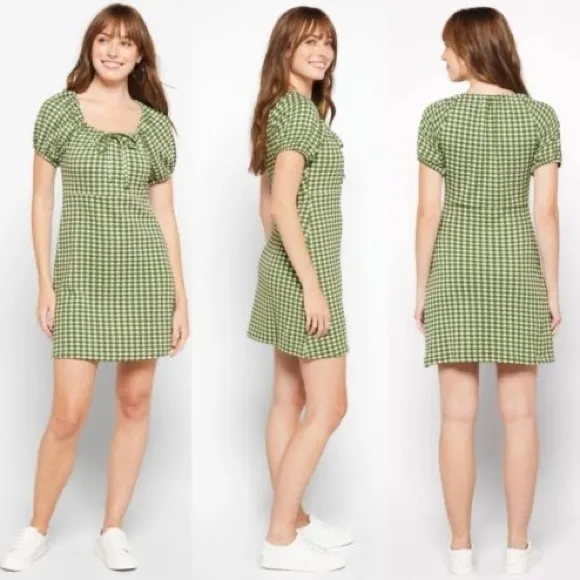 Madewell Jacquard Puff-Sleeve Mini Dress in Gingham Check