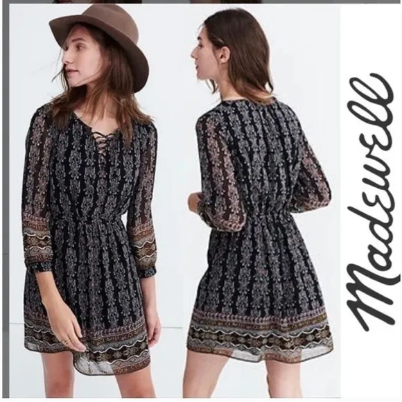 Madewell Lace-Up Dress in Burnished Floral Size 6