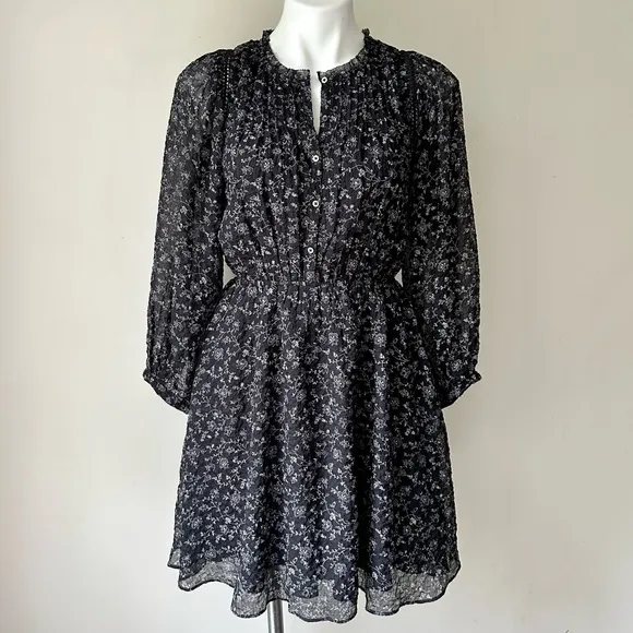 MADEWELL Ruffle-Neck Button-Front Mini Dress in Dotted Vines, XS
