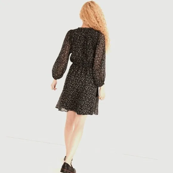 MADEWELL Ruffle-Neck Button-Front Mini Dress in Dotted Vines, XS
