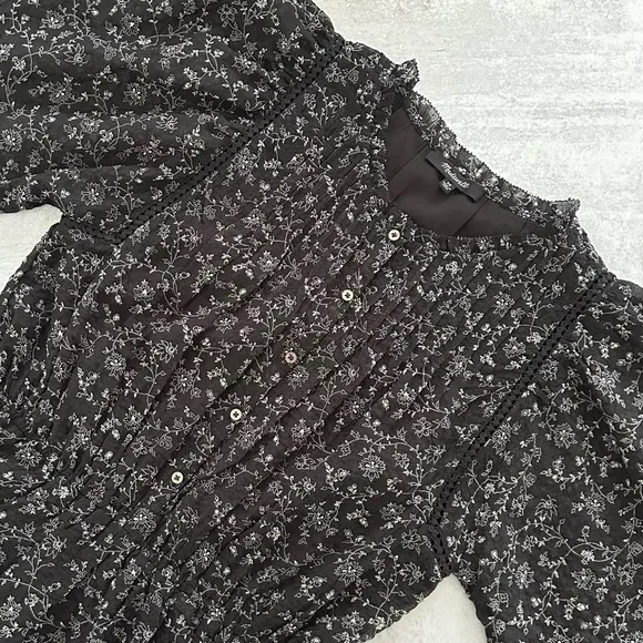MADEWELL Ruffle-Neck Button-Front Mini Dress in Dotted Vines, XS
