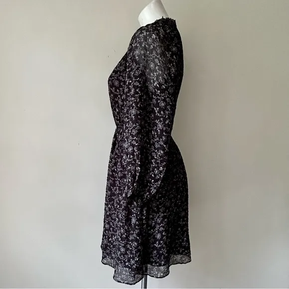 MADEWELL Ruffle-Neck Button-Front Mini Dress in Dotted Vines, XS