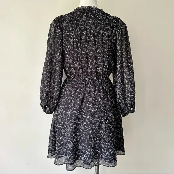 MADEWELL Ruffle-Neck Button-Front Mini Dress in Dotted Vines, XS