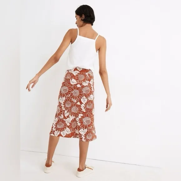 Madewell Silk Midi Slip Skirt in Sunflower Season Size 6