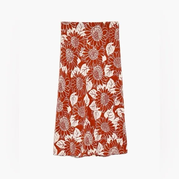 Madewell Silk Midi Slip Skirt in Sunflower Season Size 6