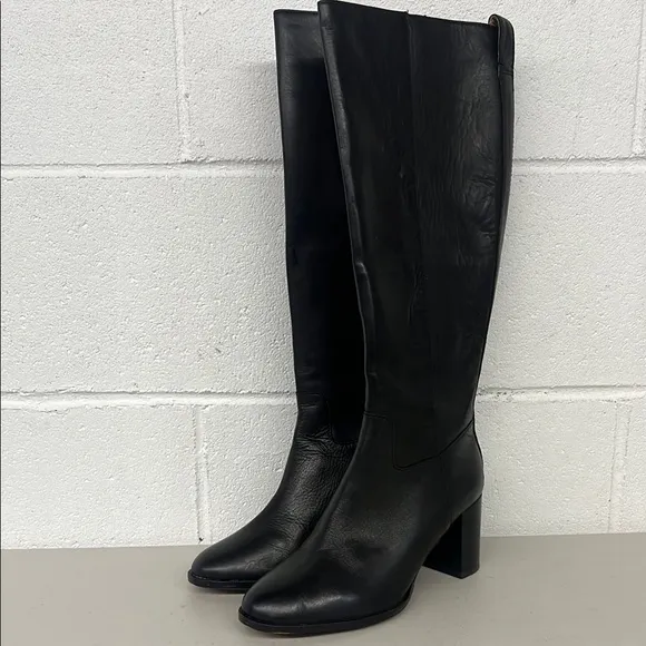 Madewell sz8.5 black the Selina tall boot leather heeled riding boots solid