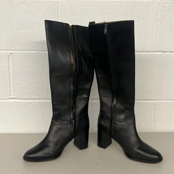 Madewell sz8.5 black the Selina tall boot leather heeled riding boots solid