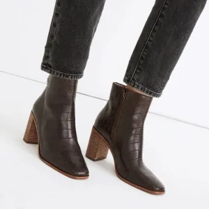 Madewell The Greer Boot in Croc Embossed Leather Sz 9.5