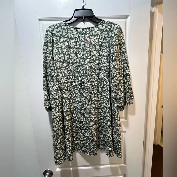 Madewell Tunic shirt/dress, green and cream floral. Size S. EUC