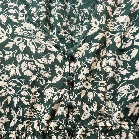 Madewell Tunic shirt/dress, green and cream floral. Size S. EUC