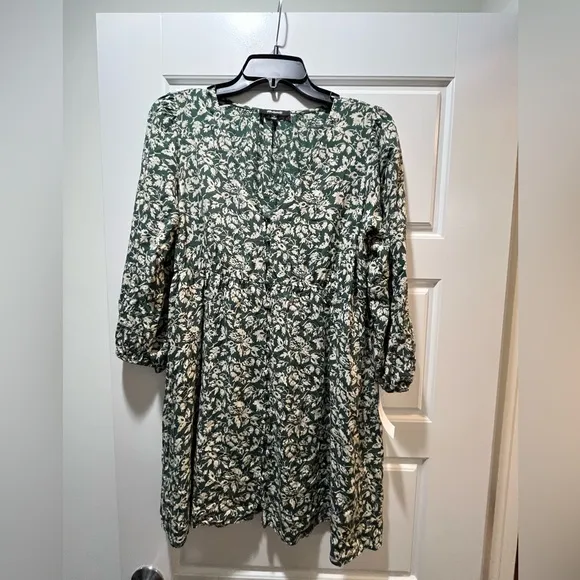 Madewell Tunic shirt/dress, green and cream floral. Size S. EUC