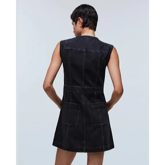 Madewell Women's Denim Cap-Sleeve Mini Dress in Tarrybrook Wash Black Size 6