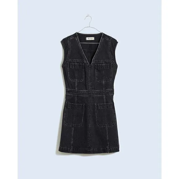Madewell Women's Denim Cap-Sleeve Mini Dress in Tarrybrook Wash Black Size 6