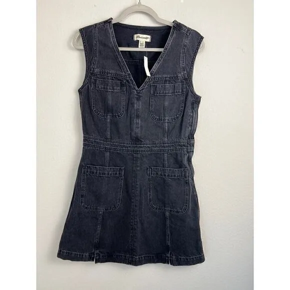 Madewell Women's Denim Cap-Sleeve Mini Dress in Tarrybrook Wash Black Size 6