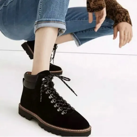 Madewell Women’s Enzo City walk Lugsole Hiking Boots Black Suede Size 10