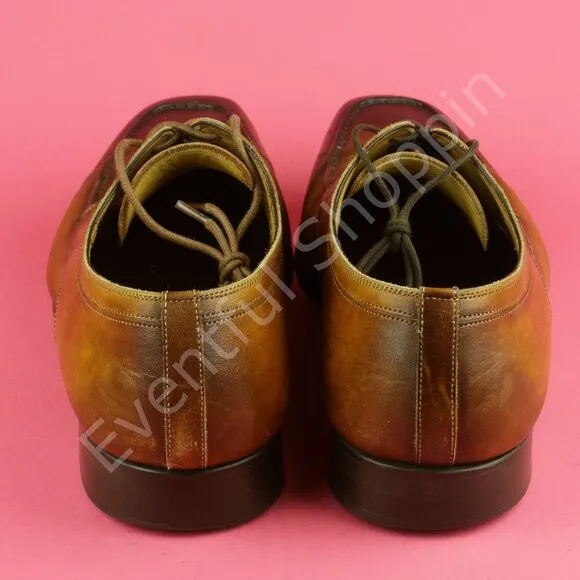 Magnanni Romelo Apron Toe Derby Dress Shoes in Cognac Brown Size 10.5