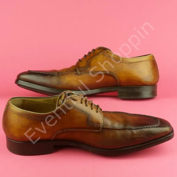 Magnanni Romelo Apron Toe Derby Dress Shoes in Cognac Brown Size 10.5