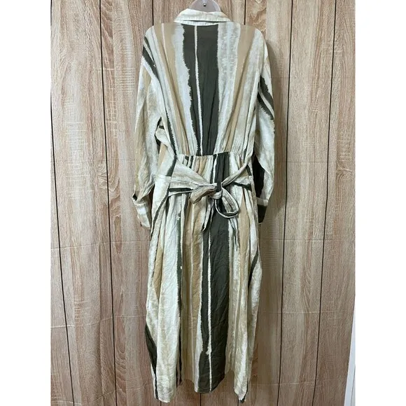 Mango Zoey Shirt Dress Women's 20 Brown Tie-Dye Stripe Lightweight
