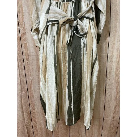 Mango Zoey Shirt Dress Women's 20 Brown Tie-Dye Stripe Lightweight