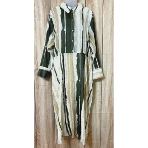 Mango Zoey Shirt Dress Women's 20 Brown Tie-Dye Stripe Lightweight
