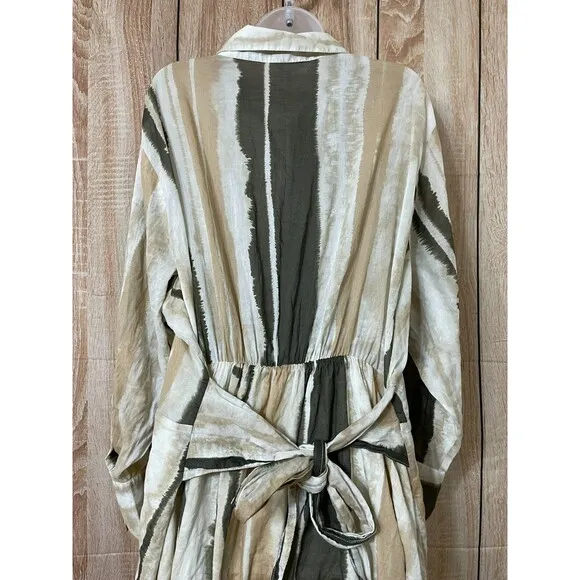 Mango Zoey Shirt Dress Women's 20 Brown Tie-Dye Stripe Lightweight