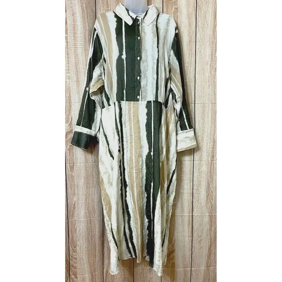 Mango Zoey Shirt Dress Women's 20 Brown Tie-Dye Stripe Lightweight