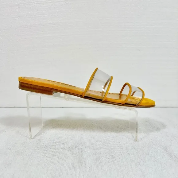 Manolo Blahnik Invy Clear Two-Band Flat Sandals in Yellow