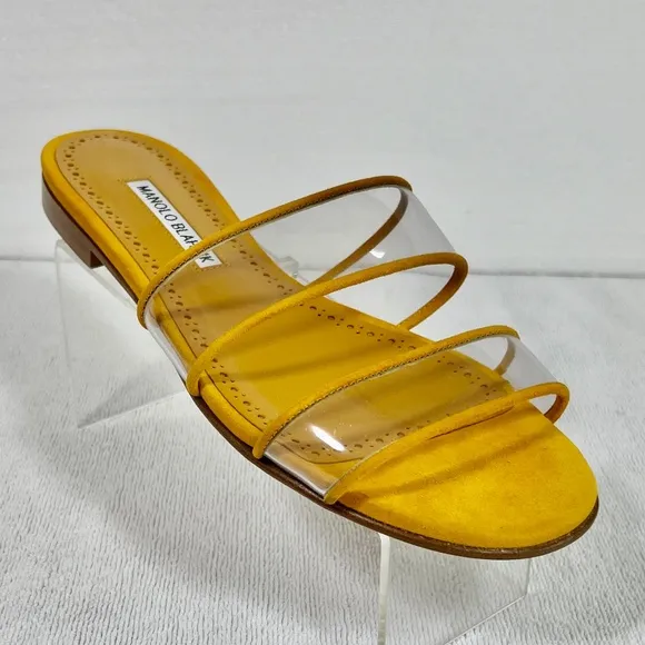 Manolo Blahnik Invy Clear Two-Band Flat Sandals in Yellow