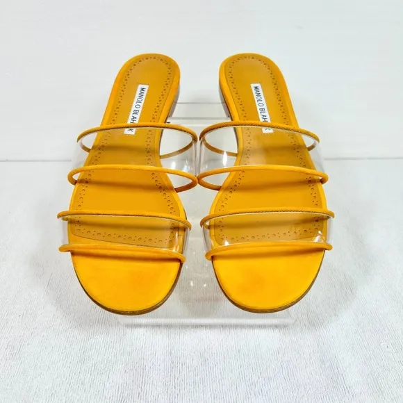 Manolo Blahnik Invy Clear Two-Band Flat Sandals in Yellow