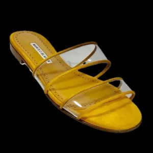 Manolo Blahnik Invy Clear Two-Band Flat Sandals in Yellow