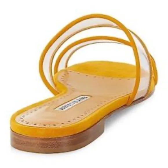 Manolo Blahnik Invy Clear Two-Band Flat Sandals in Yellow