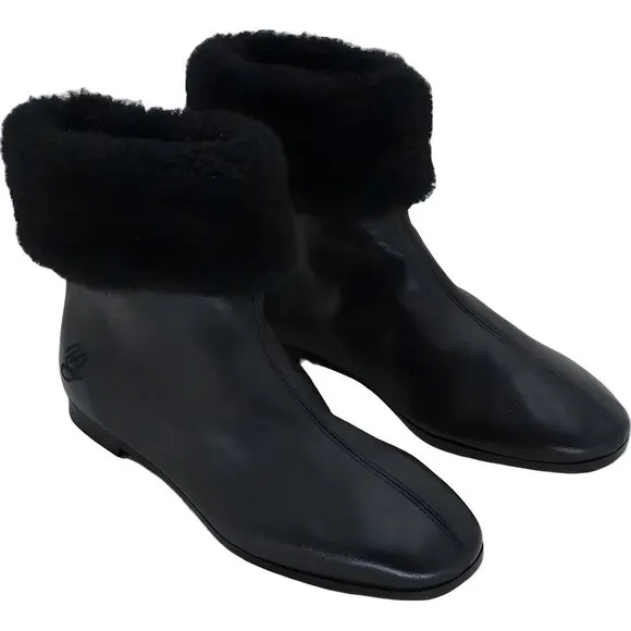 MANSUR GAVRIEL Cosy Shearling Cuff Leather Boots Black EU 36 Women