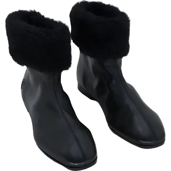 MANSUR GAVRIEL Cosy Shearling Cuff Leather Boots Black EU 36 Women