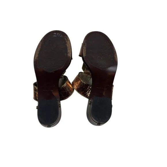 Marc by Marc Jacobs Slip On Mules Sandals Metallic Open Toe Block Heels Women's