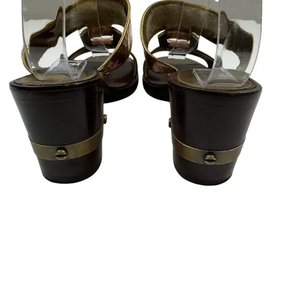 Marc by Marc Jacobs Slip On Mules Sandals Metallic Open Toe Block Heels Women's