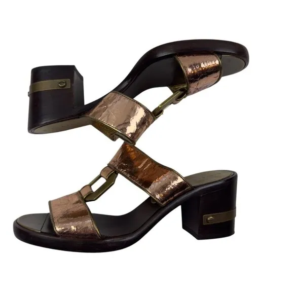 Marc by Marc Jacobs Slip On Mules Sandals Metallic Open Toe Block Heels Women's